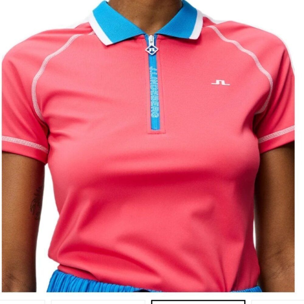 NWOT J. Lindeberg Women's Kourtney 1/4-Zip Polo Pink & Blue in Size XS
